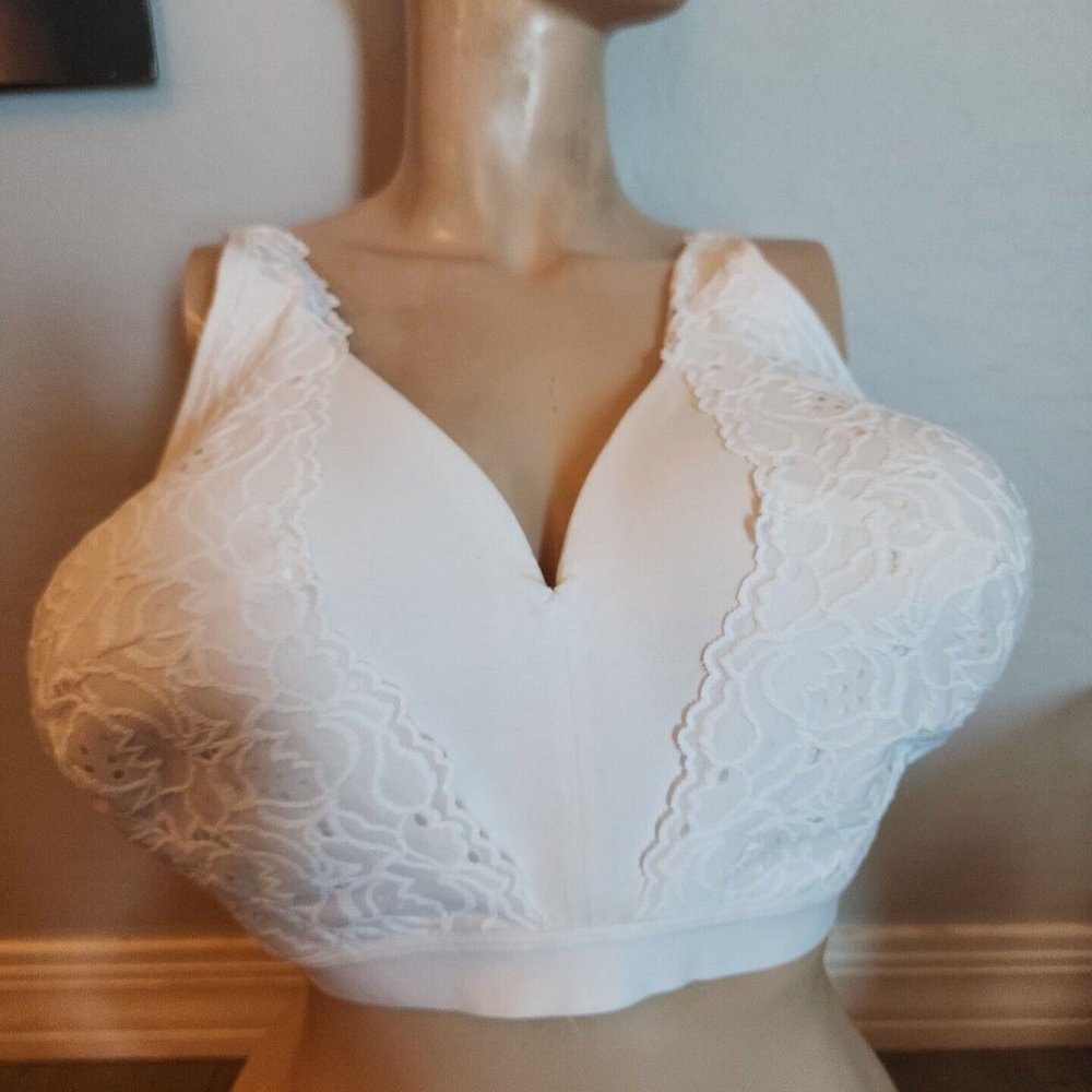 Cacique Bra Lightly Lined  No Wire White Lace Full Coverage Lane Bryant 44DDD